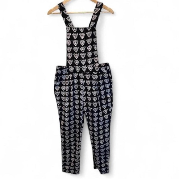 Lavish Alice Black & White Cheetah Face Print Dungaree Overalls Sz 12 - Picture 1 of 8